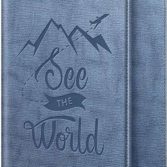 Vintage Blue Passport Holder w/ Credit Card Slots and RFID Blocking Security - Picture 2 of 3